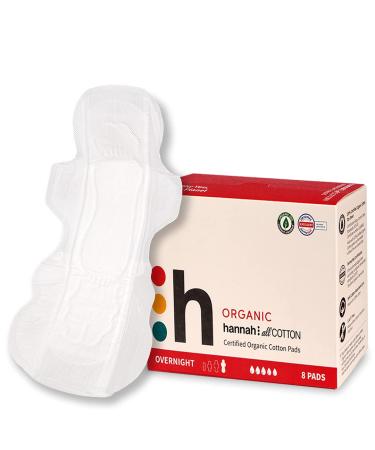 hannahALLCOTTON Organic Cotton Regular Pads for Periods (Overnight 8) Overnight 8.0