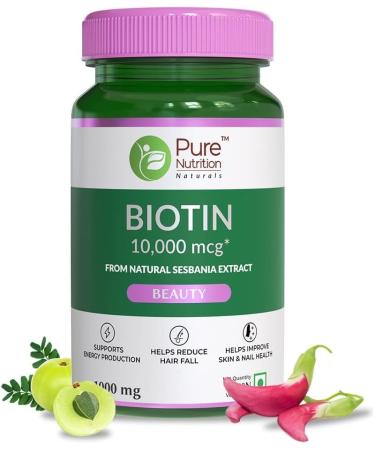 Biotin 10000 mcg from Natural Sesbania Extracts for Healthy Hair Skin & Nails | Reduce Hair Fall | Improve The Energy Level - 60 Veg Tablets