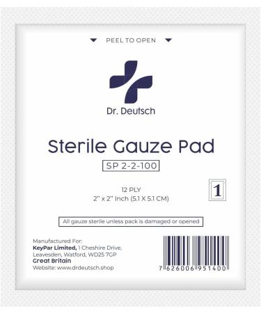 Buy Dr. Deutsch Sterile Gauze Pads 2"x2" - 100 Individually Packed 12-Ply Cotton Wound Dressings for First Aid & Home Care | Highly Absorbent & Ideal for International Shipping - Buy Online on GoSupps.com