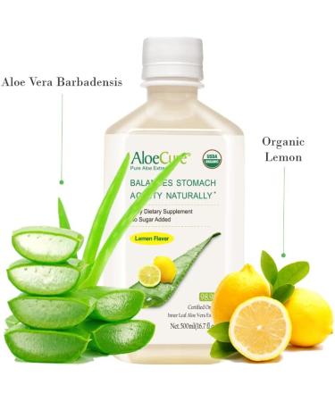 Organic AloeCure Lemon Aloe Vera Juice - 12 Hours from Harvest - Acid Reflux & GERD Treatment - Natural Digestion Aid - Buy Online on GoSupps.com