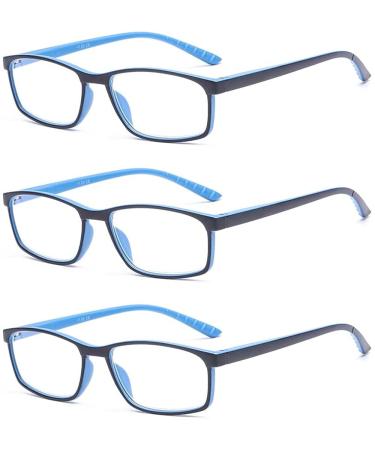 Suertree Reading Glasses Blue Light Blocking 3 Pack, Anti UV Ray Eyeglasses for Men Women Computer Reading, Anti Glare Eye Protection Spring Hinge, Readers Aid, Blue, 2.0x Blue 2.0 x