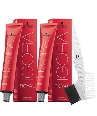 Schwarzkopf Igora Royal 8-00 Light Blonde Natural Extra Permanent Hair Colors and M Hair Designs Tint Brush/Comb (Bundle 3 items)