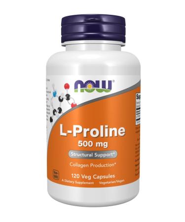 NOW Supplements L-Proline 500mg Capsules 120 Count