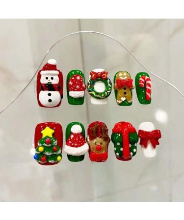 Christmas American Independence Day Flag Wearing Armor Christmas False Nail Wine Red Sweet Cool False Nail Beauty Patch(Color:Christmas Size:S)