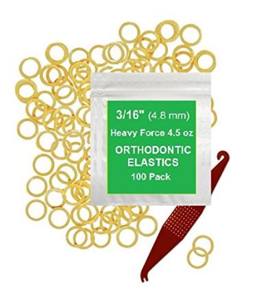 3/16 Inch Orthodontic Elastic Rubber Bands, 100 Pack, Natural, Heavy 4.5 Ounce Small Rubberbands Dreadlocks Hair Braids Fix Tooth Gap, Free Elastic Placer for Braces Heavy Force 4.5 oz 100 Pack - Natural