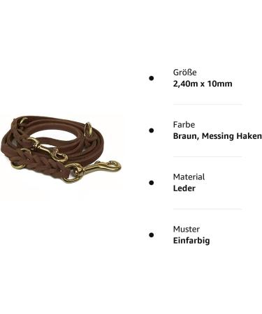 Shop Fat Leather Gleile 3-Way Adjustable Braided Dog Leash | 96 Models - 2.40m x 10mm Brown with Brass Hook - International Shipping Available - Buy Online on GoSupps.com