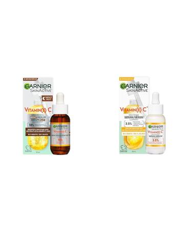 Garnier Daily Skincare Routine Day & Night Vitamin C Serums Duo Gift Set For Face & Neck Brightening Anti Dark Spot Anti-Dullness For All Skin Types Cruelty Free Vegan Bundle 2 x 30ml