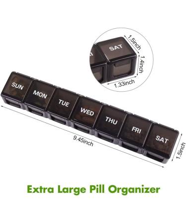 Tablet Box 7 Days - XL Large Pill Organizer with 7 Compartments Easy Open Medication Boxes for Vitamins & Supplements (2-Pack Black) - Buy Online on GoSupps.com