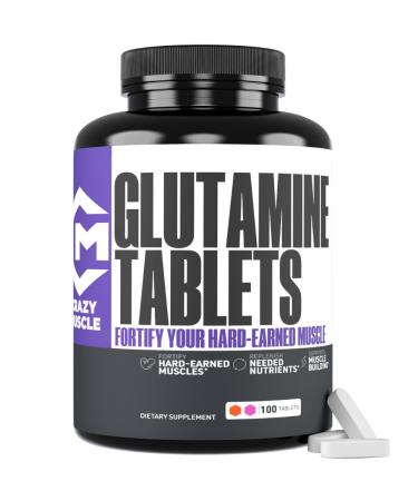 Crazy Muscle Keto Friendly L Glutamine Tablets 1000mg Post Workout Supplement to Increase Recovery Decrease Delayed Onset Muscle Soreness Reinforce Strength Gains & Heal Leaky Gut (100 Pills)
