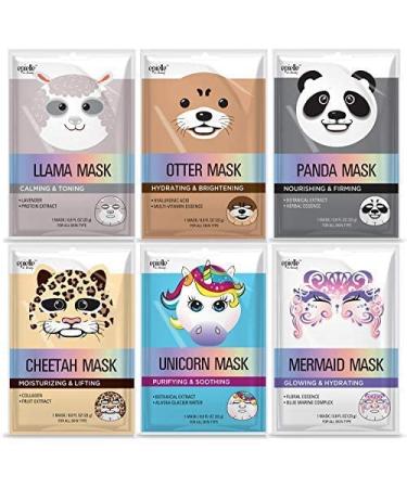 Epielle Mermaid Character Skincare Sheet Masks - Animal Spa Mask for All Skin Types | Spa Gifts for Women & Kids | Birthday Party, Girls Night, Slumber party, Stocking Stuffers - 6 Count - Buy Online on GoSupps.com