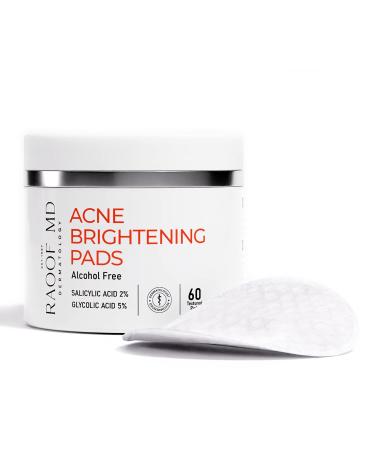 RAOOF MD Acne Brightening Pads - Acne Pads with 5% Glycolic Acid Pads + 2% Salicylic Acid Pads & Alcohol-Free. Acne Wipes for Face and Body. Exfoliating Face Pads. Most Effective Acne Scar Treatment. 60 Count (Pack of 1)