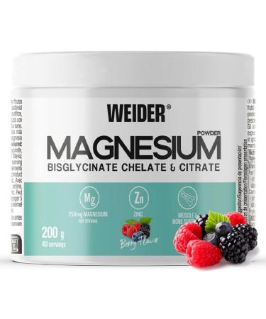 Weider Weider Magnesium Powder (200g) Berry Taste 250mg/Serving Magnesium Bisglycinate & Citrate Powder with Zinc Muscle & Bone Su