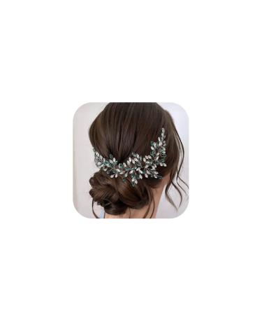 IYOU Crystal Bridal Hair Vines Rhinestone Green Bride Headband Guest Party Wedding Hair Accessories for Women