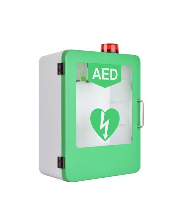 AED defibrillator cabinet wall assembly storage box with alarm system and double switch control adjustable partition space for a variety of AED models for home clinic office