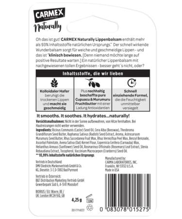 Carmex Naturally Stick Watermelon - Natural Lip Care for Smooth Lips | 4.25g (1 Pack) - Buy Online on GoSupps.com