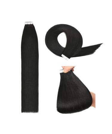 Tape in extensions real hair 50g 20 pieces extensions tape in real hair Seamless tape in extensions (18 inches #1 dark black) 18 inch dark black