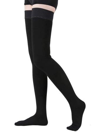 TOFLY Thigh High Compression Stockings for Women & Men, Closed Toe, Opaque, Firm Support 15-20mmHg Graduated Compression with Silicone Band - Varicose Veins, Swelling, Edema, DVT, Black S Small (1 Pair) 15-20mmhg Close-toe Black