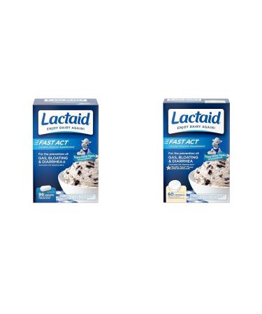 Lactaid Fast Act Lactose Intolerance Relief Caplets with Lactase Enzyme 96 Count & Fast Act Lactose Intolerance Chewables with Lactase Enzymes Vanilla 60 Count (Pack of 1)