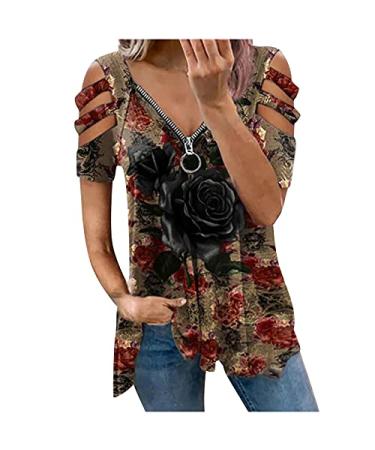 ZVAVZ Woman Summer T-Shirts Sexy Off Shoulder Tops Short Sleeves V Neck Tee Trendy Chain Blouse Colorful Print Tunic Black