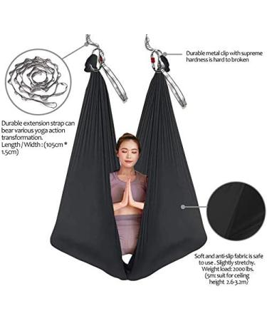 Aerial Yoga Hammock Set 5M x 2.8M | 5.5 Yards Silk Swing with 2000 Ibs Load - Blue | Includes Daisy Chain & Pose Guide | Aerial Pilates Equipment - Buy Online on GoSupps.com