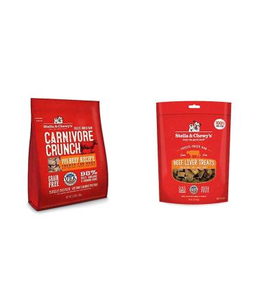 Stella & Chewy's Freeze-Dried Raw Carnivore Crunch Grass-Fed Beef Recipe Dog Treats + Single Ingredient Beef Liver Treats Bundle Pet Food+ Beef Liver Treats Beef 92 g (Pack of 1)