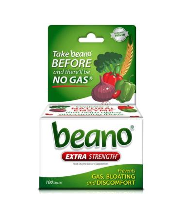 Beano Extra Strength Tablets Prevents Gas Bloating and Discomfort Digestive Enzyme Supplement - Packaging May Vary -100 Count (Pack of 1)
