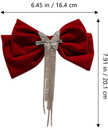 HAPINARY Tassel Hair Clip Womens Barrettes for Hair Rhinestone Hair Clips Hair Jewels for Women Hair Slides for Girls Rhinestone Barrettes for Women Big Velvet Miss Bow Tie Spring Clip Red - Buy Online on GoSupps.com