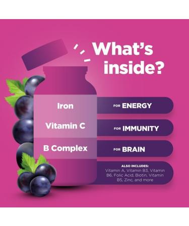 YHN Natural Kids Iron Gummies with Essential Vitamins and Minerals - Immune Boost and Focus Supplement - 60 Pills - Buy Online on GoSupps.com