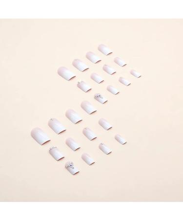 RTKHFZE Gradient Nude White Rhinestone Square Press on Nails - 24PCS - Buy Online on GoSupps.com