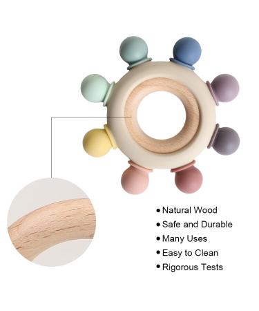 BPA Free Baby Teething Toy - Silicone Rudder with Wooden Ring - Soothes Teething Pain - Shower Gift for Boys and Girls - 8 Directions in Gray - Buy Online on GoSupps.com