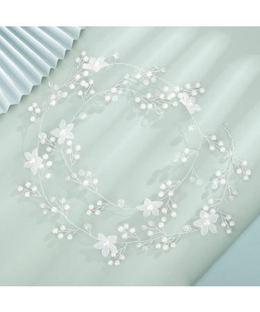 Teyglen Bride Wedding Flower Pearls Long Hair Vine - Handmade Bridal Headpiece with Silver Rhinestone Crystal Beads - Wedding Hair Accessories for Women - Buy Online on GoSupps.com