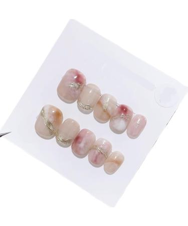 Pink short style wearing nail smudge dye detachable fake nails(M)