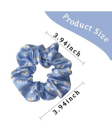 Daisy Flower Blue Hair Scrunchies 2PCS - Women's Silk Hair Accessories & Ponytail Holder Bracelet - Buy Online on GoSupps.com