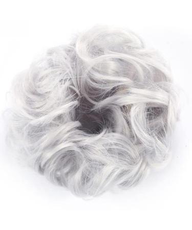 Voarge Hair Scrunchies Hair Buns Silver Grey Hair Piece Messy Hair Bun Extensions Curly Wavy Hair Pieces Girls Extensions Fake Scrunchies Donut Ponytail Chignons Hair Accessories