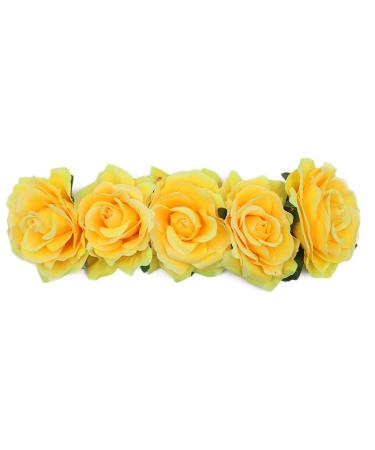 Funbase Women Rose Floral Crown Flower Headband for Wedding Festival Hair Wreath Yellow