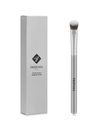 TEOYALL Under-Eye Concealer Brush Small Flat Angled Synthetic Bristles Flawless Coverage Multitask Brush with Liquid Cream Powder Silver S