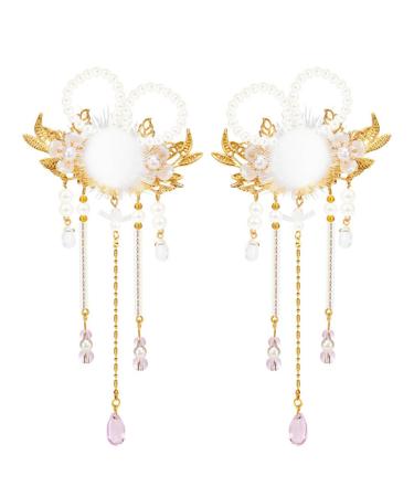minkissy 1 Pair Rabbit Ball Pair Clip Plush Ball Hairpin Japanese Hair Sticks Chinese Tassel Hair Clips Floral Tassel Hair Clips Dangle Tassel Barrette Girl China Imitation Pearls Hanfu