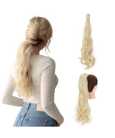 Ponytail Extension Wrap Around Long Straight Curly Clip in Ponytail Hair Extensions for Women Brown Black Blonde Hairpiece 24"-Curly Bleach Blonde