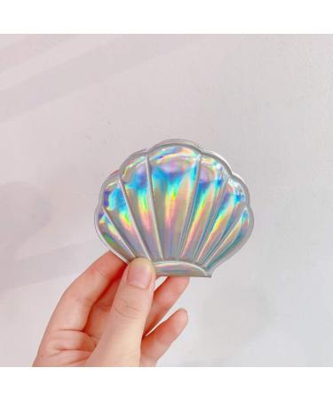 Minkissy Shell Shape Double-Sided Compact Makeup Mirror - Stylish PU Leather Travel Mirror for Women & Girls (Silver) - Buy Online on GoSupps.com