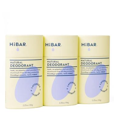 HiBAR - Lavender & Jasmine Plastic Free Deodorant - Natural Deodorant - All-Day Protection - With Sunflower Seed Wax Rice Bran & Shea Butter - Plastic Paraben & Aluminum-Free - Vegan - 3 Pack 3-Pack Lavender & Jasmine