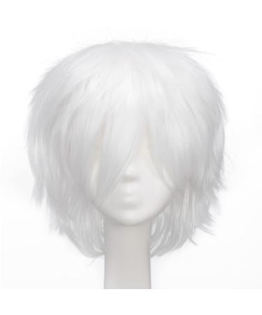 S-noilite Unisex Short Straight Cosplay Hair Wig Women Mens Male Fashion Anime Party Fancy Style Costume Synthetic Full Wigs White