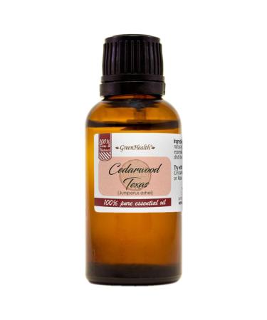 Cedarwood (Texas) Essential Oil - 1 fl oz - Amber Glass Bottle w/Euro Dropper - 100% Pure & Natural - GreenHealth