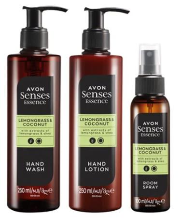 New Larger Size Avon Essence Lemongrass and Coconut Bathroom Trio - sold by ultimate things shop on amazon