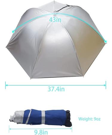 Bocampty 37 inch Hands-Free Fishing Umbrella Hat - UV Protection, Foldable Cap for Fishing, Golf, Camping, Beach, Gardening - Silver-Blue - Buy Online on GoSupps.com
