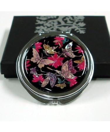 Mother of Pearl MOP Red Black Makeup Handbag Purse Compact Hand Mirror with Butterfly Design - Buy Online on GoSupps.com