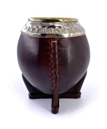 YVY Mat Calebasse mat Torpedo Imp riale | Calebasse artisanale environ 200ml | Double Cerclage en Alpaca et Bronze | Fabriqu e la main en Uruguay | Cuir lisse couleur ocre
