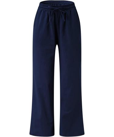 Gufesf Women's Casual Cotton Linen Palazzo Pants - Dark Blue X-Large - Buy Online on GoSupps.com
