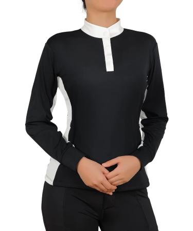 Women's Long Sleeve Black Equestrian Horse Riding Shirt with Pockets - Size Medium - Buy Online on GoSupps.com