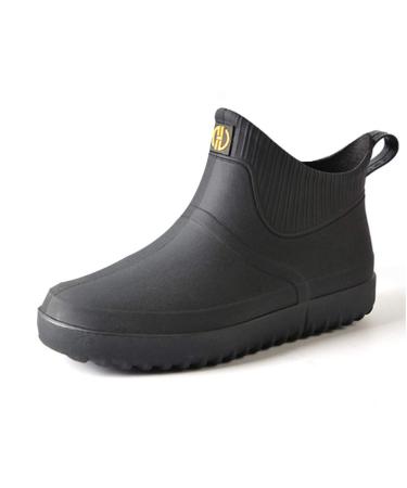 fereshte Men's Ankle Rain Boots Waterproof PVC Short Rubber Garden Boots 10.5 Black