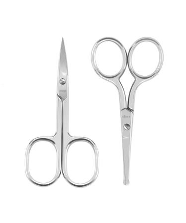 LIVINGO Premium Curved and Rounded Nose Hair Scissors for Men, 2 PC Set Nail Cuticle Manicure Scissors Shears Kit for Beard/ Mustache, Ear, Facial Hair, Eyebrows, Eyelashes for Women